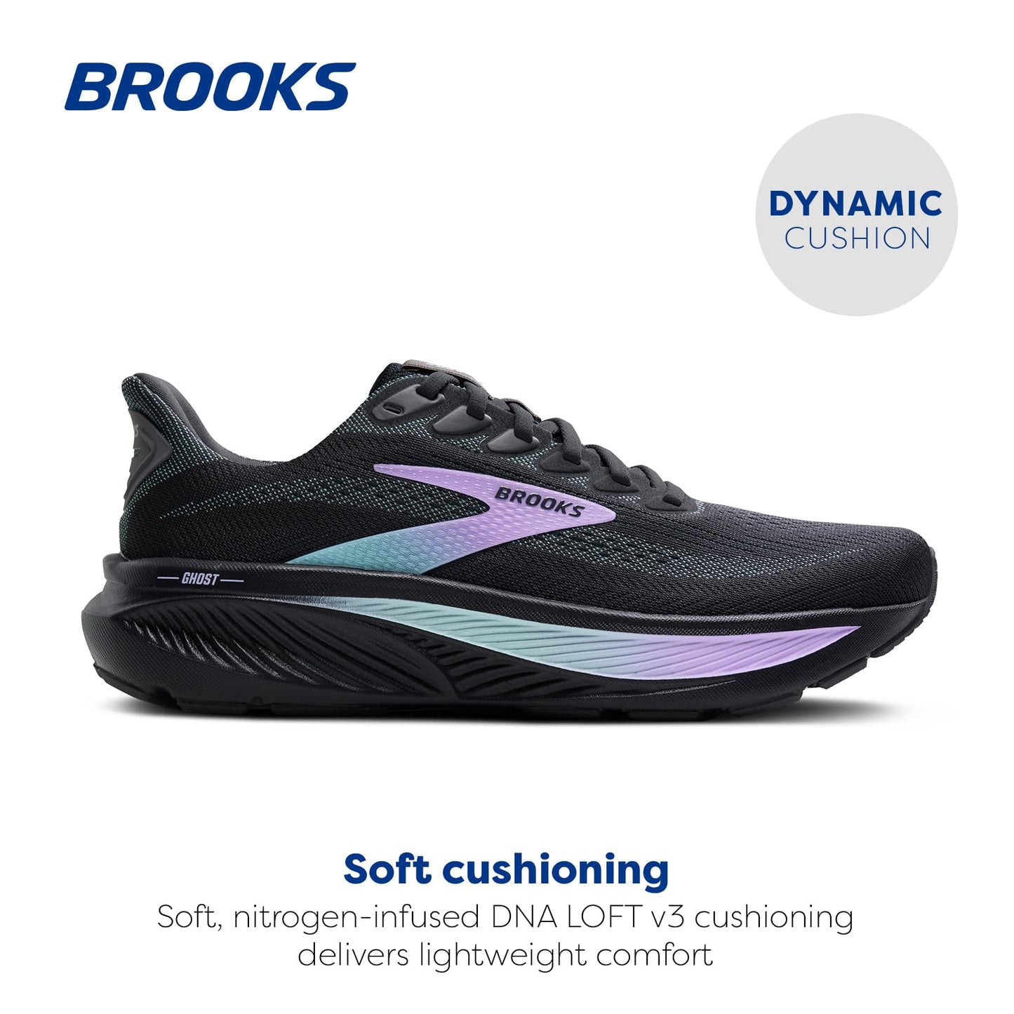 Brooks Women’s Ghost 17 Neutral Running Shoe - Grey/Clearwater/Purple - 9 Wide