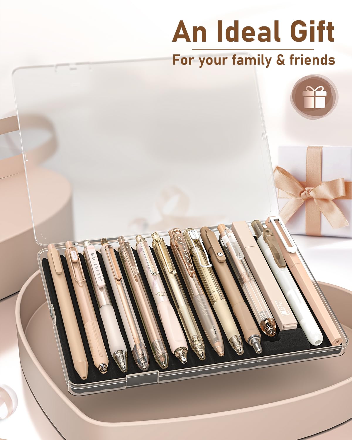 Four Candies Writing Ink Pens with Black & Brown Ink and 2Pack Highlighter, Retractable 0.5mm Smooth Fine Point Pens,Brown Pens for School, Office Girly Stationery Aesthetic Desk Accessories Set of 14