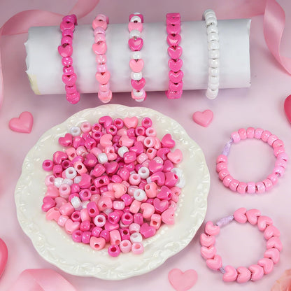 1200pcs Valentine Beads Assortment - Pink Red Pony Bead and Heart Beads for Jewelry Making, DIY Crafts, Valentine's Party Decorations,Necklace, Bracelets, Earrings, Hair Bead (Valentine Pink 1200PCS)