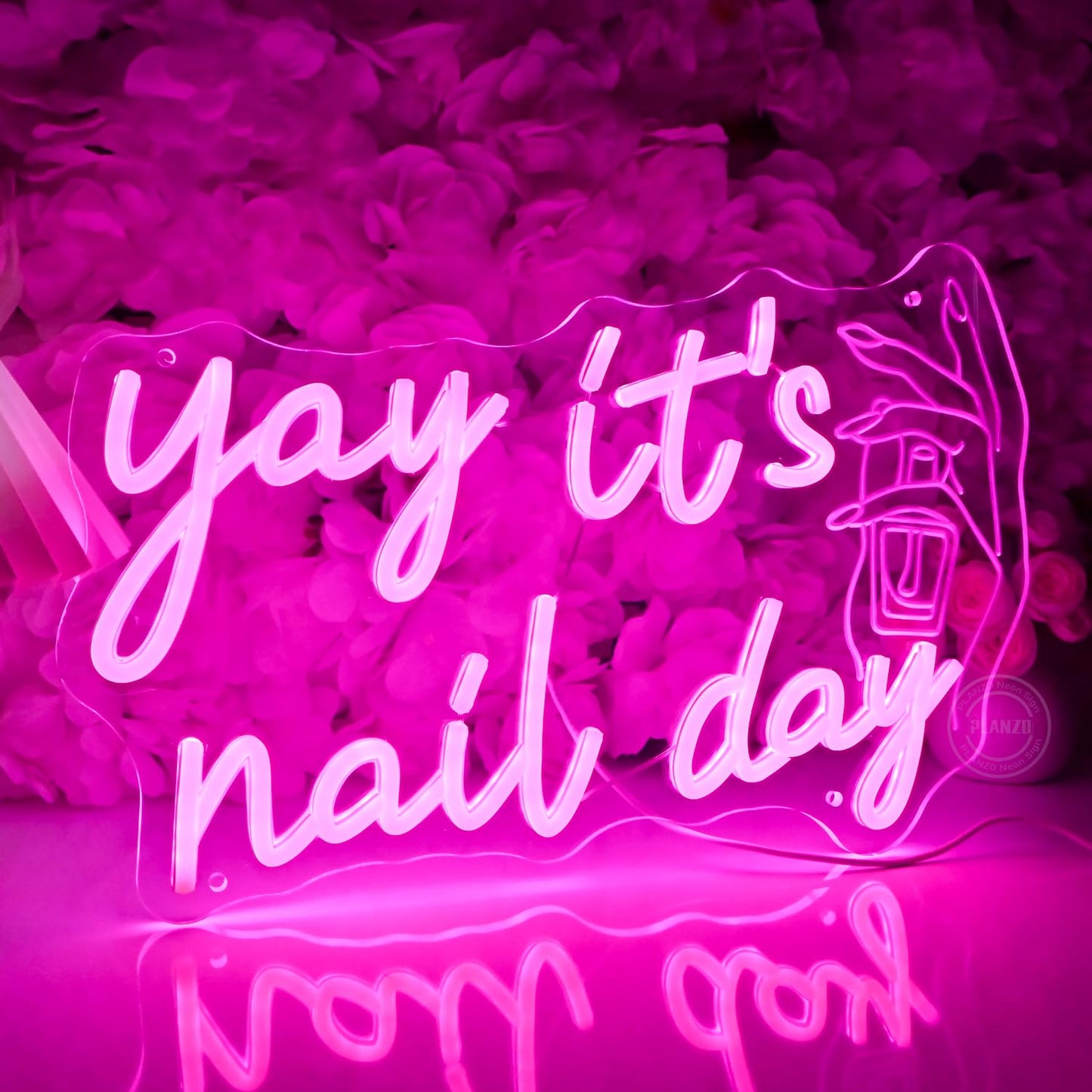 Planzo Yay It’s Nail Day Neon Sign Nail Tech Spa Salon Studio Beauty Business Stores Logo Barber Shops LED Wall Sign Girl Bedroom Neon Light Wall Decor Lady Birthday Christmas Gift 5V USB 15.75" Pink
