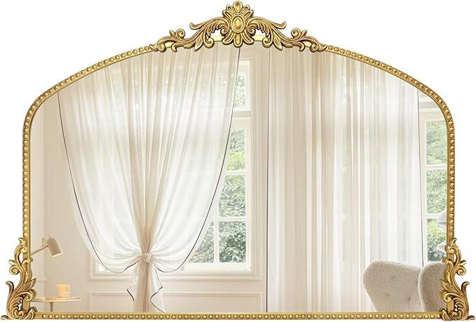 Growsun Vintage Gold Arched Mirror, 40’’x30’’ Antique Baroque Ornate Wall Mirror Decor with Full Metal Frame for Fireplace/Entryway/Living Room/Bathroom
