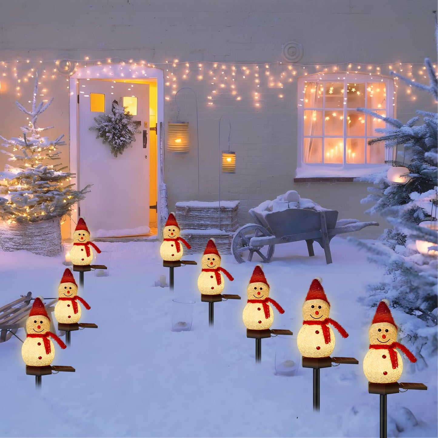 Solar Christmas Decorations Outdoor, 8PCS Snowman Shape Solar Christmas Stakes Lights, Xmas Pathway Lights for Xmas Yard, Garden, Patio Decor