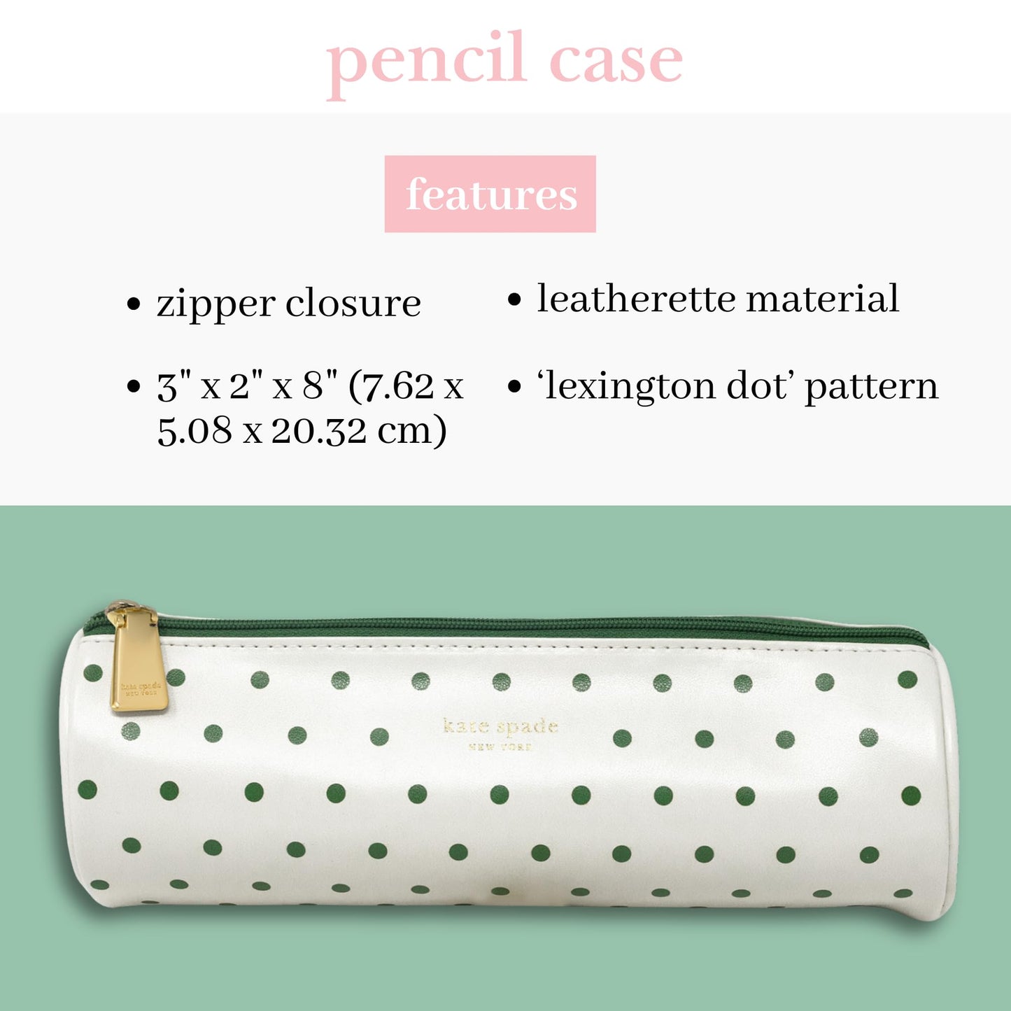 kate spade new york Faux Leather Pen and Pencil Case, Small Pouch for Office Organization for Women with Zipper Closure (Lexington Dot)