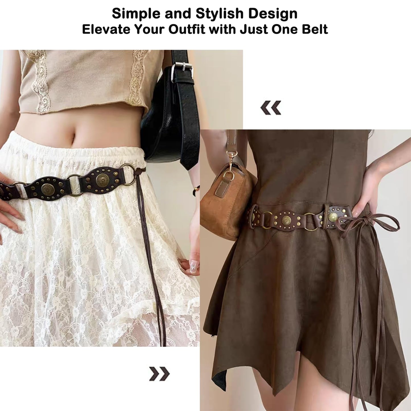 Fidesoni Bohemian Country Sytle Rope, Boho Waist Belt for Women Girls, Brown Western Belt for Jeans Dress, PU Leather Y2k Belts for Festivals Street Style