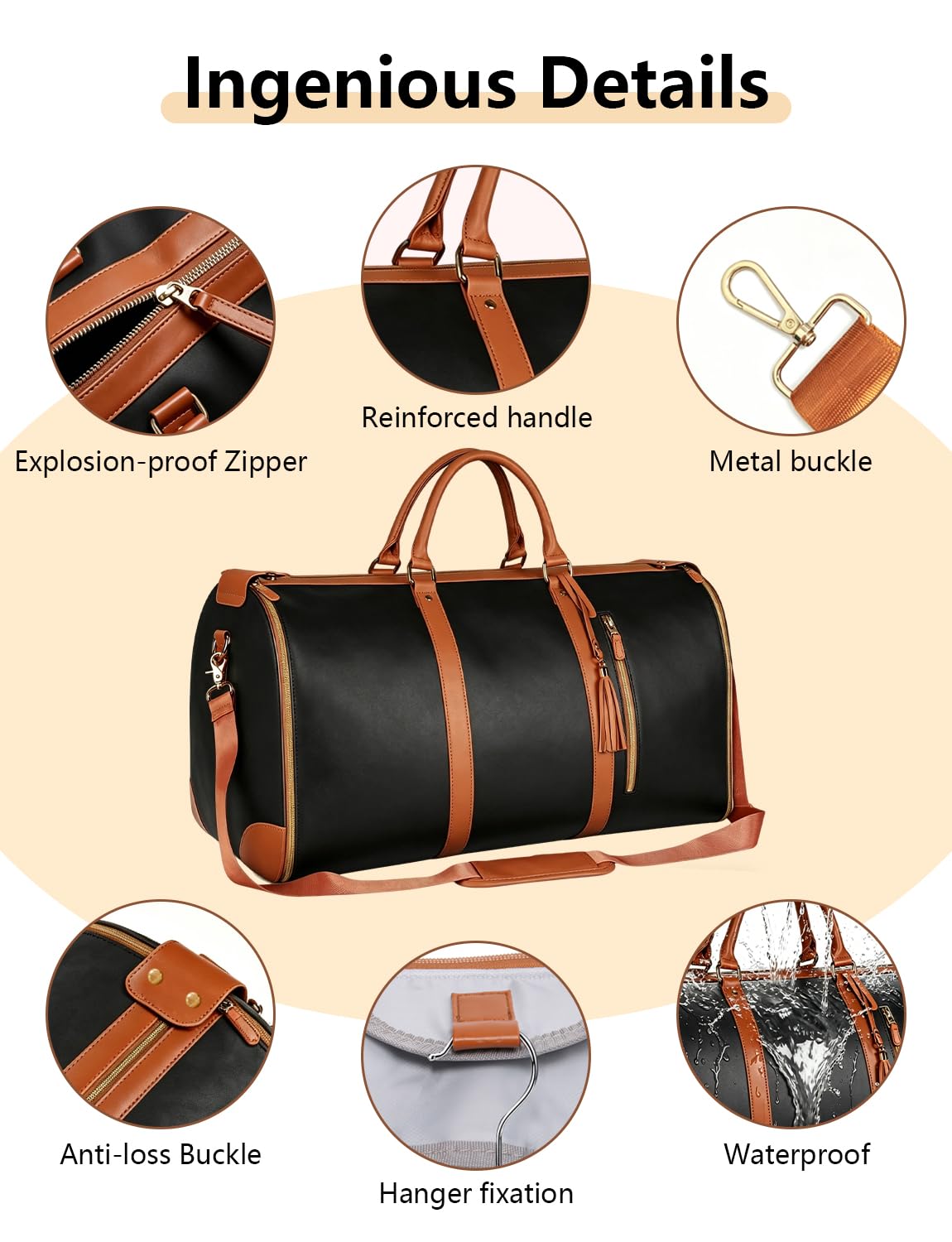 BSAKG 2 in 1 Convertible Garment Duffle Bags for Travel 45L Waterproof Carry on Duffle Bag for Men & Women with Shoe Lmproved Zipper and Reinforced Straps Suitable for Business & Weekend Trips Black