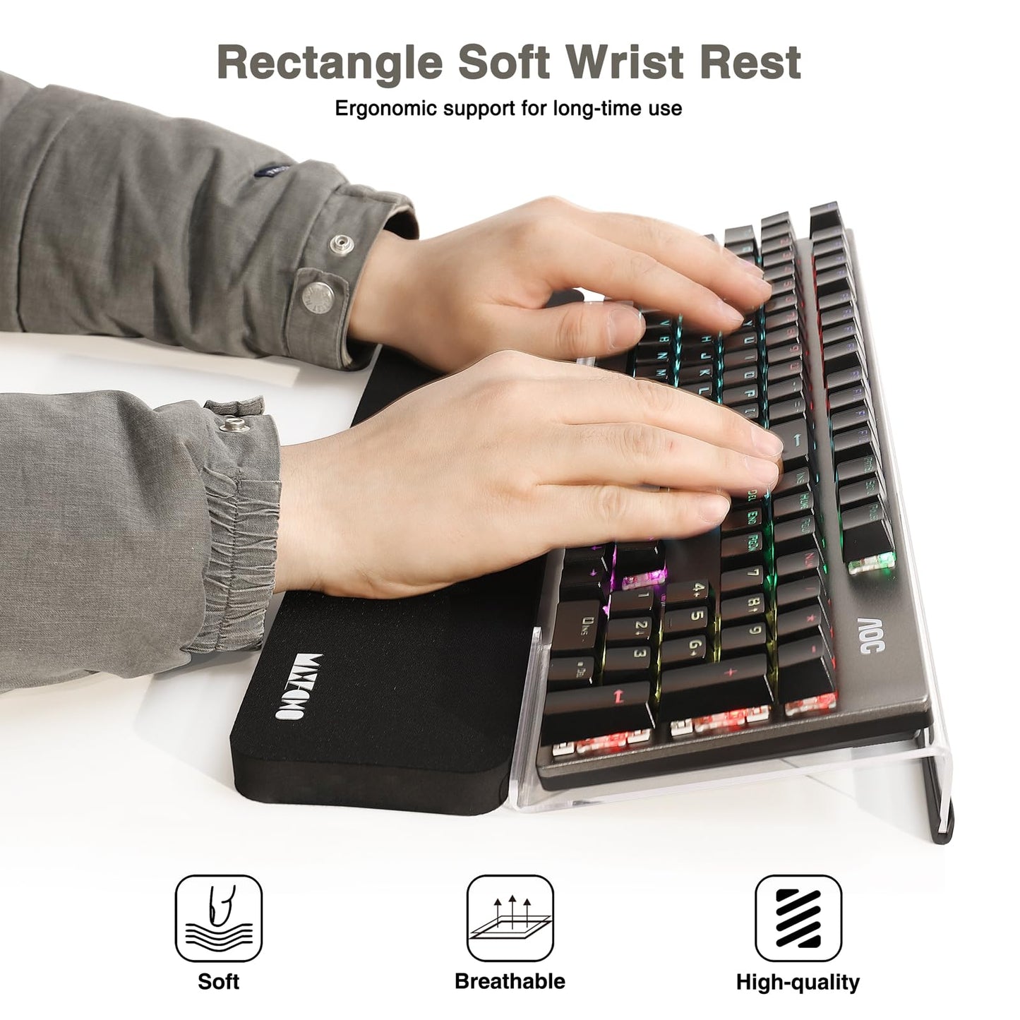 MAXECHO Acrylic Tilted Keyboard Riser Stand and Holder with Wrist Arm Rest Support Pad for Computer Desk Desktop, 16.9" Wide
