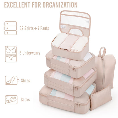 Veken 8 Set Packing Cubes for Travel, Beach Vacation Essentials Accessories for Cruise Ship, Suitcase Organizer Bags for Luggage with Hanging Toiletry & Shoe Bag, Birthday Gifts for Women Mom Her