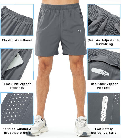 NORTHYARD Men's Athletic Running Shorts Quick Dry Workout Shorts 7"/ 5"/ 9" Lightweight Sports Gym Basketball Tennis Hiking Exercise SMOKEGREY-5inch 2XL