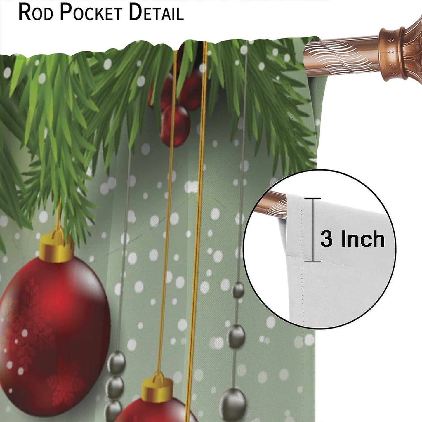 Christmas Curtain Decor Ball Coniferous Pine Tree Twig Tinsel Merry Xmas Blackout Window Treatment for Living Room Bedroom Dining Home Decor Window Drapes 52" W X 84" L