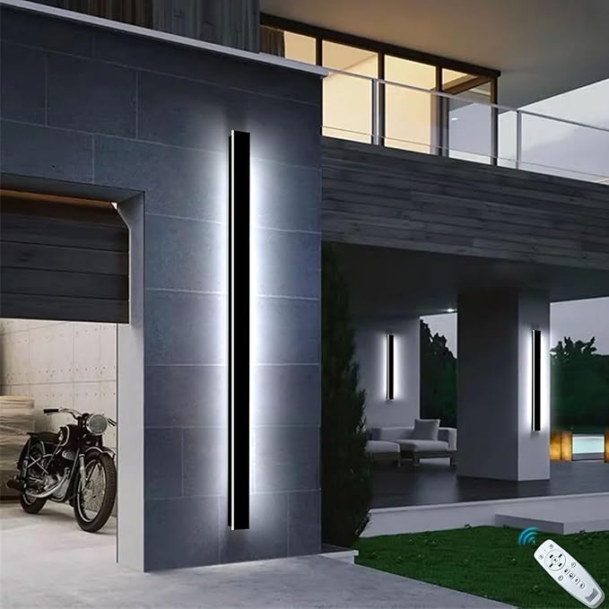 92 in Modern Outdoor Wall Lights, Black LED Exterior Light Fixtures Wall Mount, Waterproof Long Porch Lights Outdoor, 2700K-6500K 3CCT Linear Wall Sconce Light for Front Door Garage
