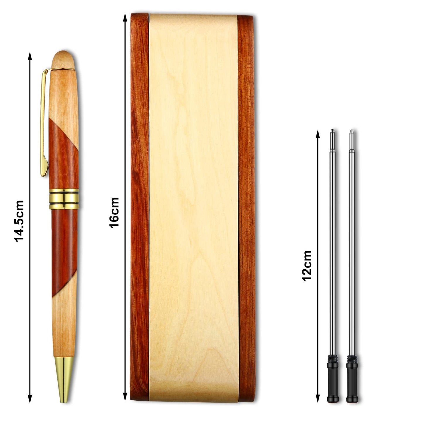 Outus Wooden Ballpoint Pens Employee Appreciation Gifts for Men with Business Pen Case Display, Personalized Handmade Writing Pen with 10 Gel Ink Refills and Box for Business Wood Pens Stand for Men