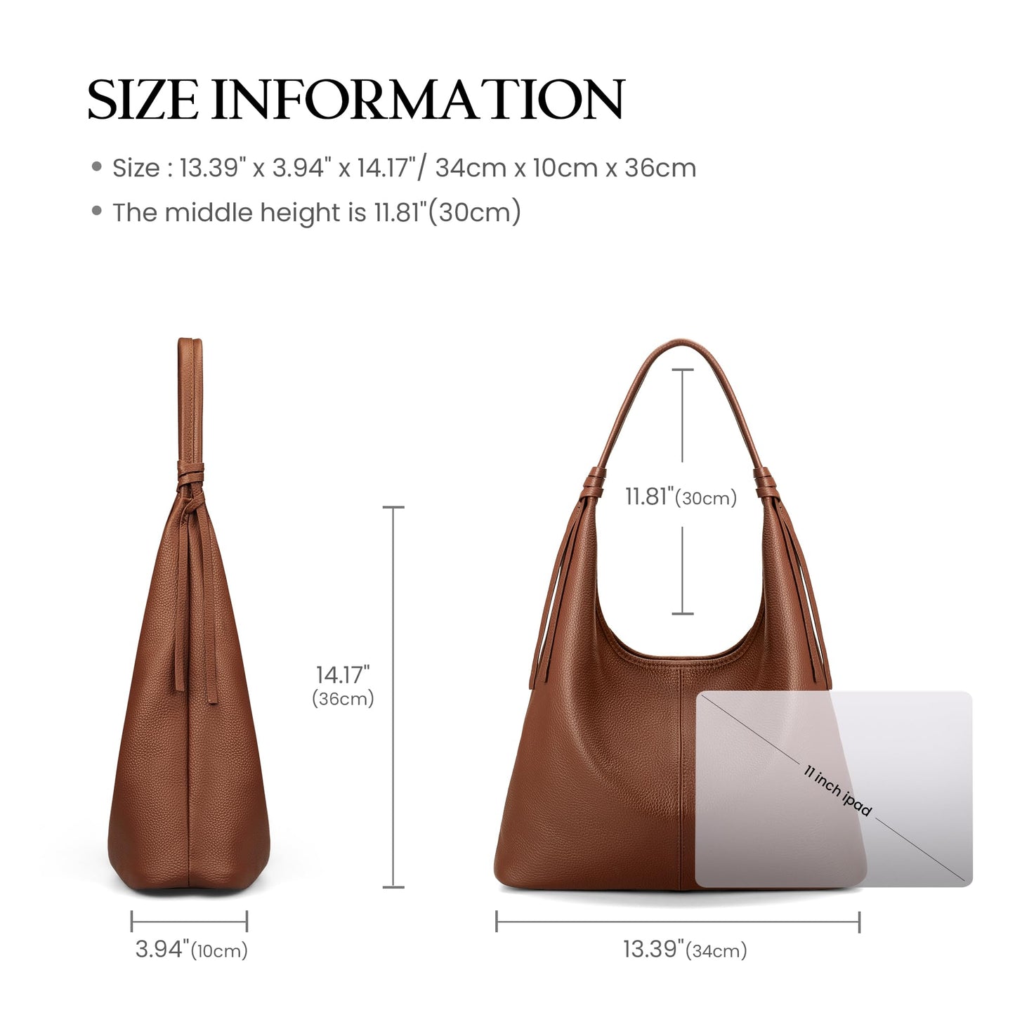 befen Genuine Leather Slouchy Hobo Purses for Women, Casual Hobo Bags Real Top Grain Leather Tote Handbags Women's Brown Shoulder Satchel for Shopping, Outing, Travel