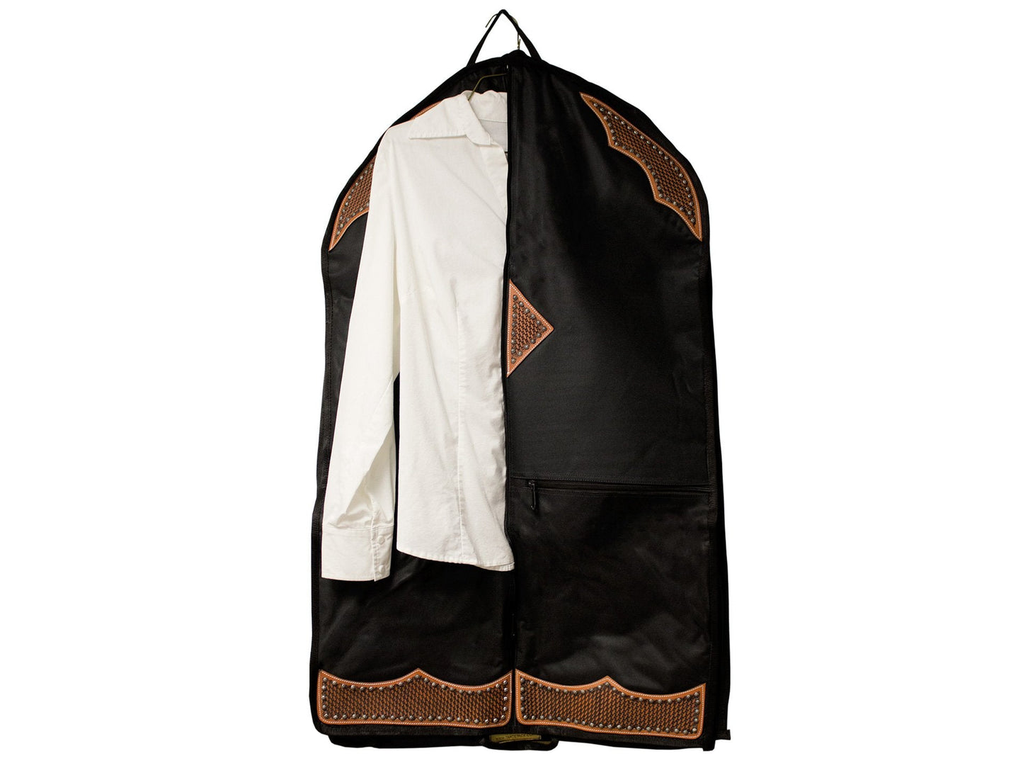 Tahoe Premium Durango Western Garment Carry and Storage Bag - Three Layer Waterproof Padded Construction - Hand Tooled Basket Weave Leather Accents