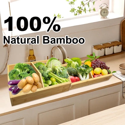 2-Pack Stackable Vegetable Storage Bins, Kitchen and Pantry Organizers and Storage Baskets, for Fruit, Vegetable, Produce, Bread, Potato Onion and Snacks, Bamboo Kitchen Storage Containers