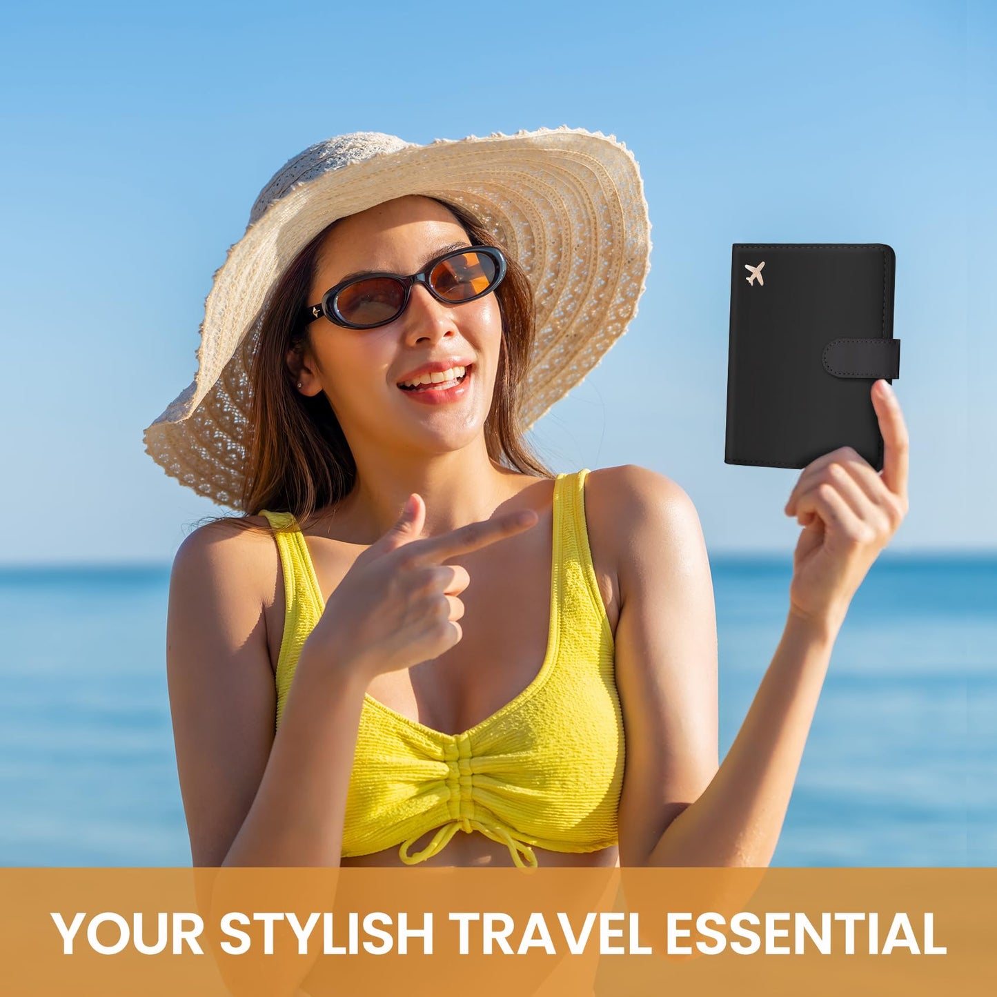 Passport Holder for Travel Essentials, RFID Blocking Leather Cover Wallet with Magnetic Closure, Aesthetic & Cute Passport Book Case for Women and Men - Black