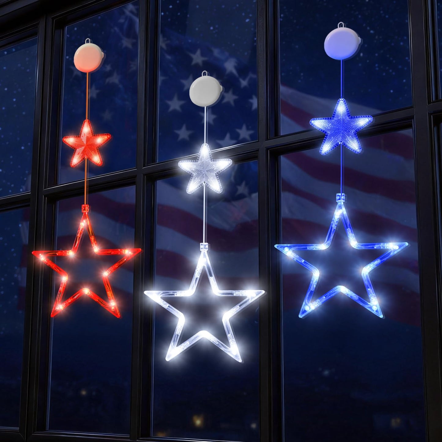 LYUBASA 4th of July String Lights Decorations, 3 Pack, Battery Operated, Red White and Blue, Indoor Window Star Lights, Patriotic Independence Day Decor
