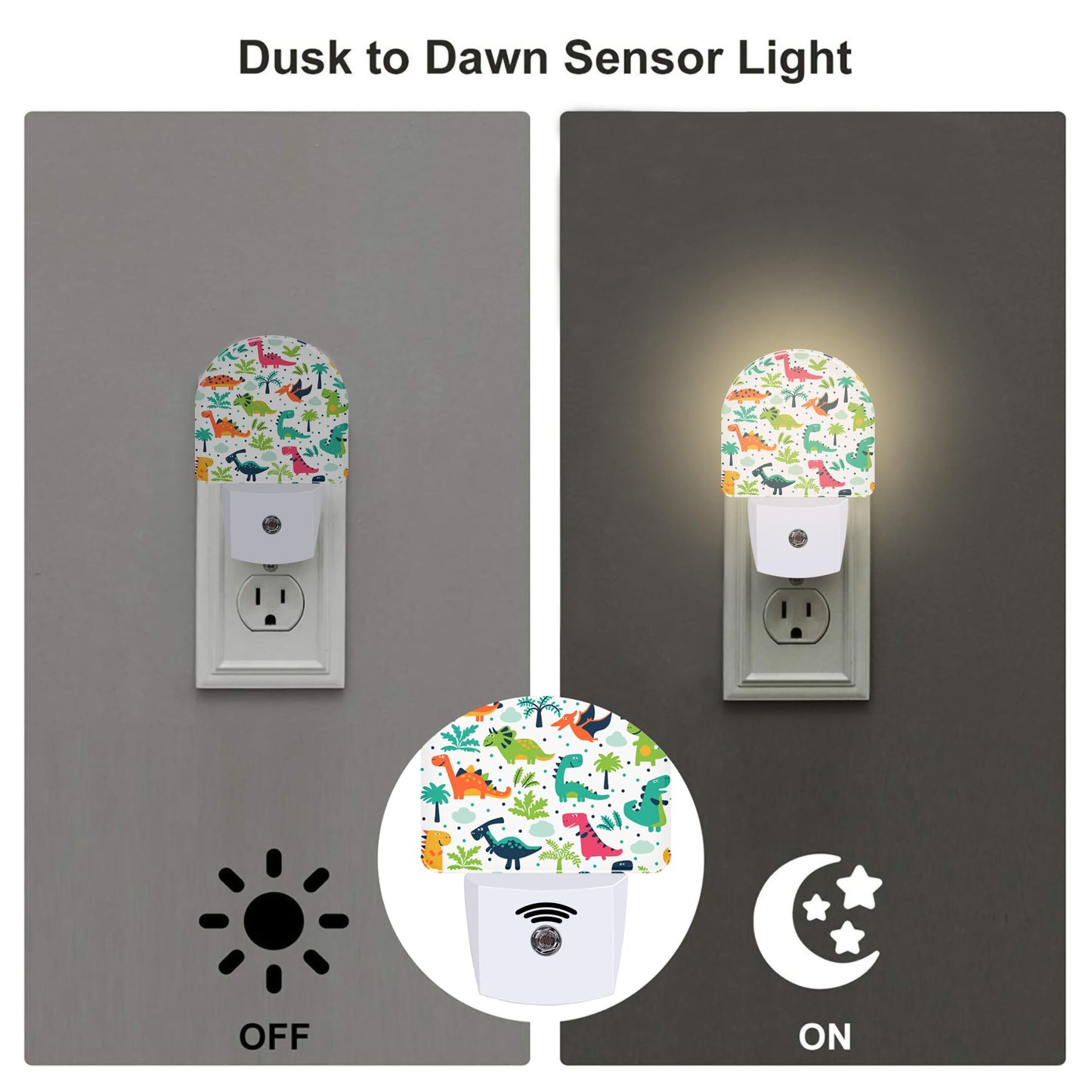 sndheke Cute Funny Dinosaurs Night Light for Kids, Childish Dinos Night Light Plug in with Dusk to Dawn Sensor, 0.5w Energy Saving Sleep Friendly Nightlight for Hallway Stairway Kitchen Bedroom