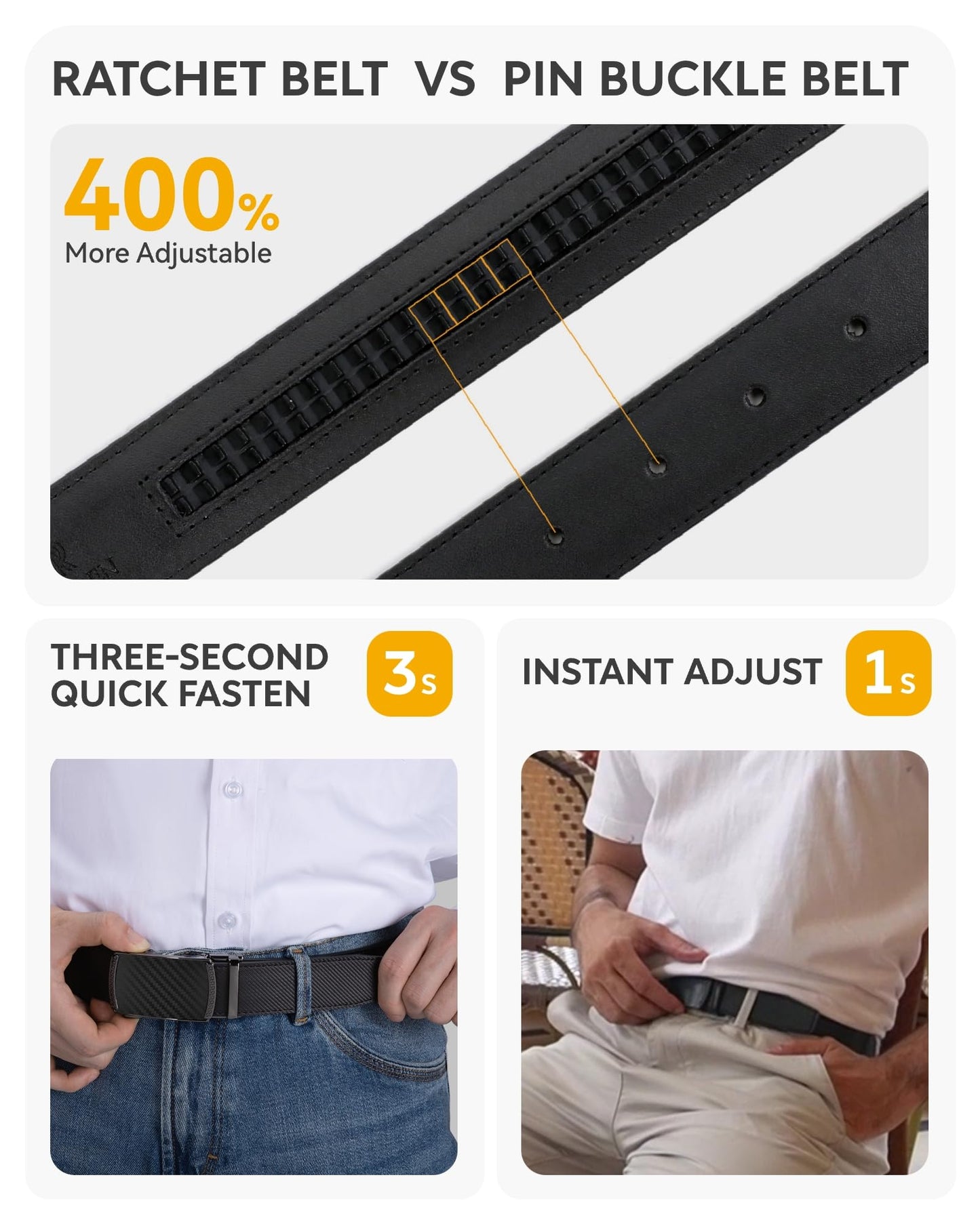 CHAOREN Mens Belt Leather Ratchet Belt - Customizable Fit, Effortless Style (35mm)