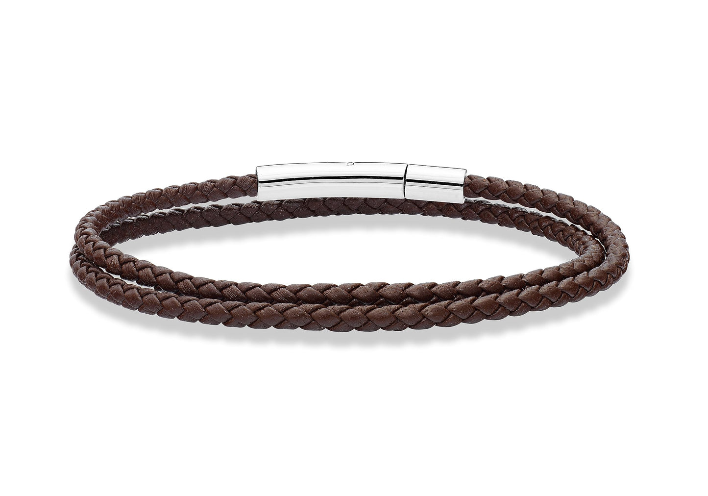 Miabella Genuine Italian Double Wrap Braided Leather Bracelet for Men Women, Stainless Steel Clasp, Made in Italy (Brown, Small - 7" Length)