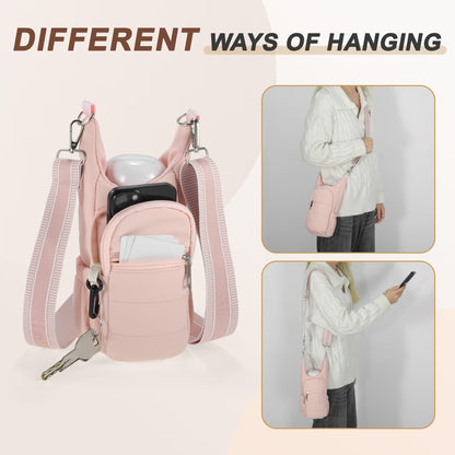CAPASTEC Water Bottle Carrier Bag, Water Bottle Holder with Adjustable Strap, for Hiking, Cycling, Pink