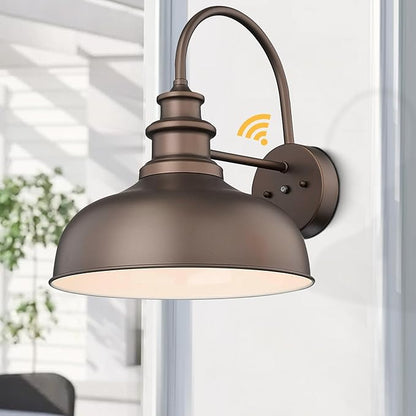 Bestshared 14 Inch Dome Dusk to Dawn Sensor Gooseneck Barn Lights Farmhouse Outdoor Wall Sconce Industrial Outdoor Wall Lights Exterior Lighting Fixture for Front Door, Entryway (ORB+White, 14"-1Pack)