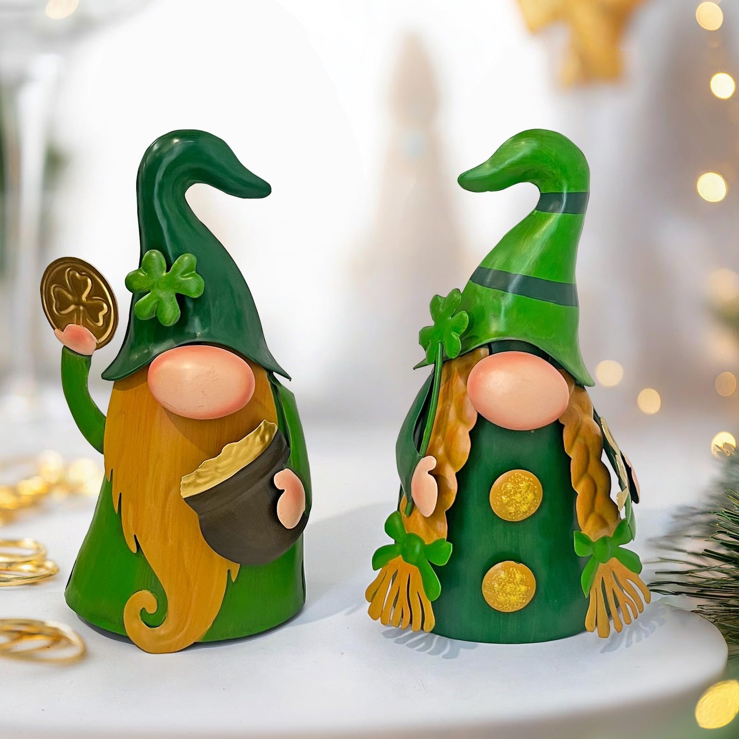 HONGLAND 18 Inch Spring Gnomes Outdoor Decor, 2Pcs Metal Gnomes Garden Stakes, Gnome Gifts for Women Outside Decorations for Yard Home Garden Lawn Patio