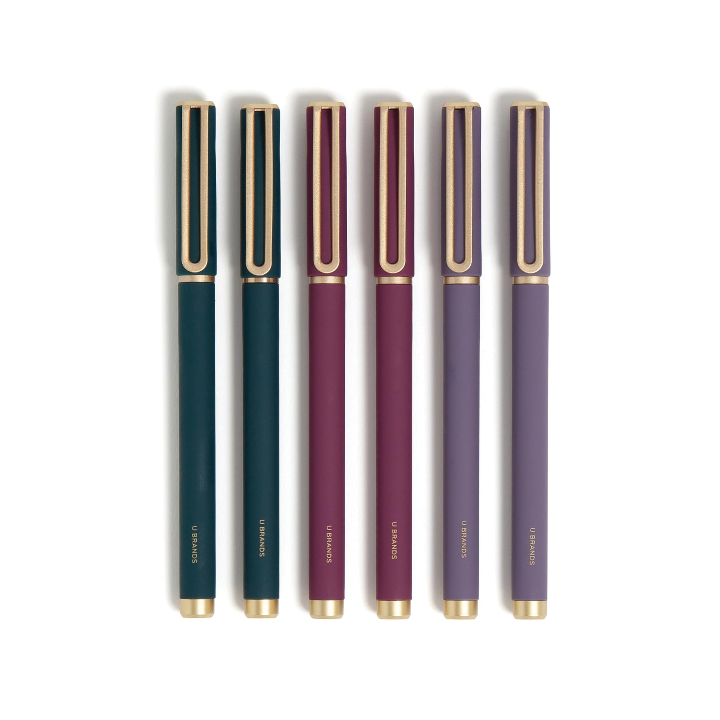 U Brands Catalina Felt Tip Pens, Set of 6 Black Ink Pens, Soft Touch Jewel Tones, Gold Details, Medium (0.7 mm) Point