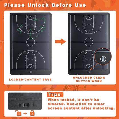 Augctoer 16'' LCD Screen Tactical Coaching Marker Board, Electronic Board with Stylus Pen,with Lock Function,for Coach Basketball Soccer (Basketball Coach Board)