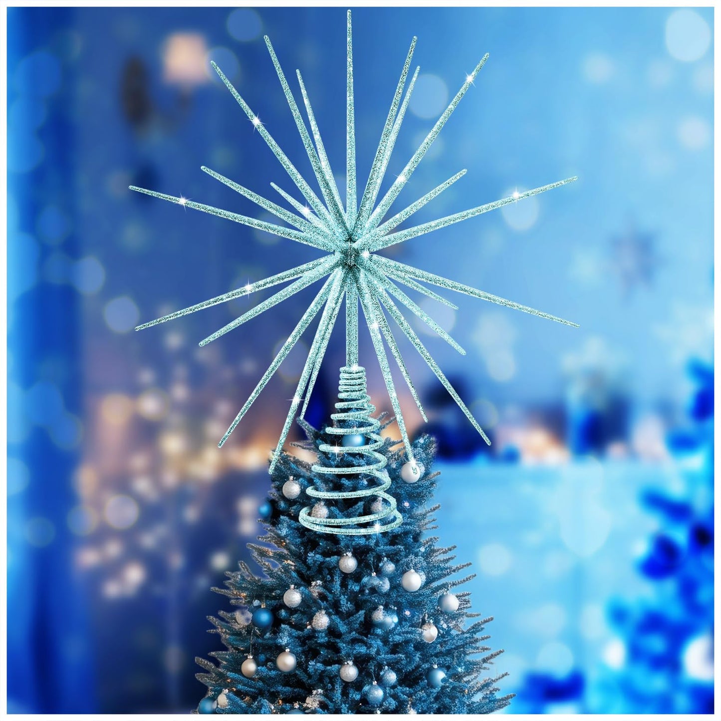 13.7 Inch Blue Christmas Tree Topper - 3D Burst Blue Tree Topper, Exploding Star Christmas Tree New Year Holiday Tree Decoration