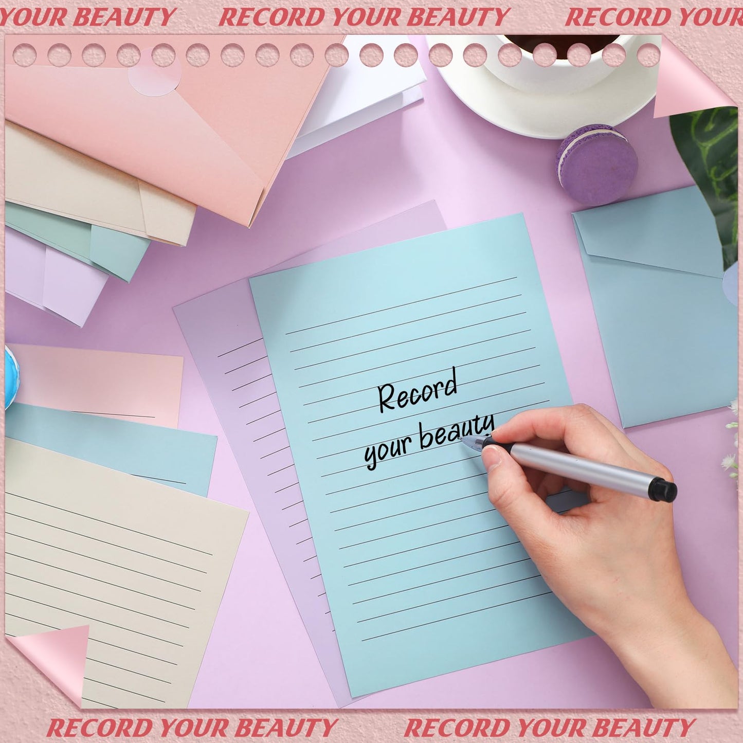 100 Pcs Stationery Lined Stationery Paper and Envelopes Set Includes 50 Letter Writing Paper and 50 Envelope for Office, 5.5 x 8.25 Inch(Pastel)