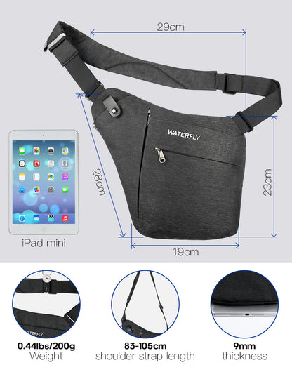 WATERFLY Sling Crossbody Chest Bag: Slim Anti-Theft Cross Body Bag Over Shoulder Backpack Stealth Side Pack Man Woman
