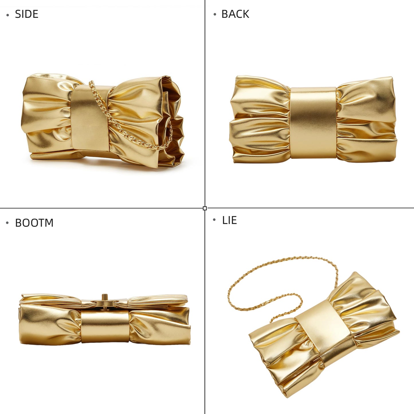 CTTOVIS Evening Clutch Bag Women Bow Purse Handbags Pu Leather Designer Crossbody Bag for Wedding Cocktail Prom Party (Gold)