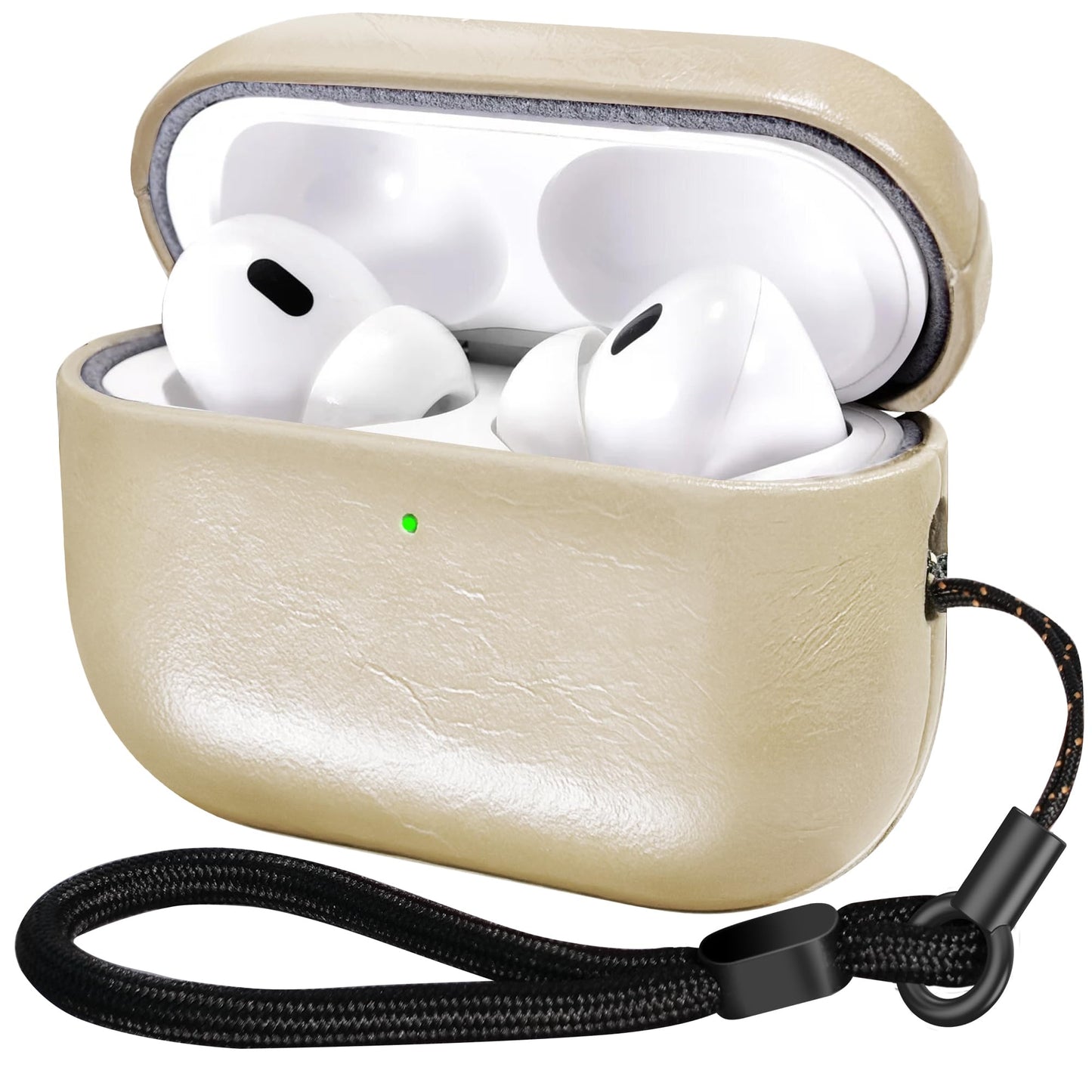 Bouixel for AirPods Pro 3 Case, Handcrafted Oil-Waxed Genuine Leather Case, Silky Smooth Touch, Wireless Charging, Shockproof Protective Cover with Lanyard for Apple AirPods Pro 3rd Gen (2025), Beige
