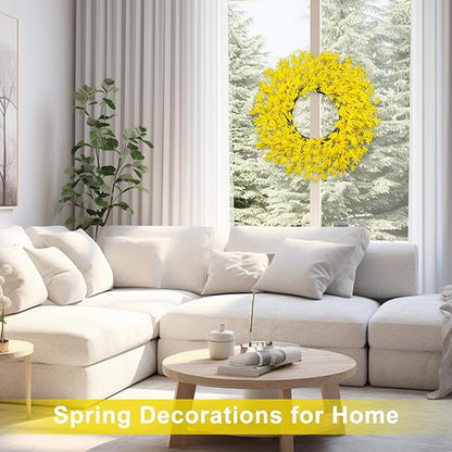 Large Summer Fall Wreaths for Front Door 26 Inch Fall Summer Door Wreath Autumn Wreaths for Front Door Wild Floral Wreath for Farmhouse Porch Wall Wedding Living Room Home Decor Aesthetic(Yellow)