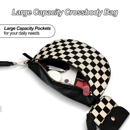 Checkered Crossbody Bag,Nylon Bum Bags for Women Crossbody,Spacious Sling Bag Purse Fanny Packs with Shoulder Strap