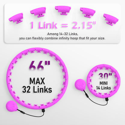 JLoibao Weighted Hula Circle with 32 Links(66 Inch), Sweet Weight Ball, for Adults Weight Loss, Infinity Fitness Hoop Plus Size, for Women Smart Exercise Equipment