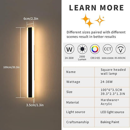 Mikeru 2pack 39inch Outdoor Wall Light Fixtures, 10%-100% Dimmable Outdoor Wall Lights Exterior Front Porch Light 3000-6000k Wall Mounted Led Lighting for Basement, Shop,Garage Lighting