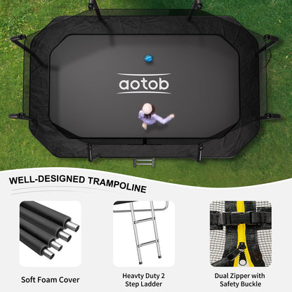AOTOB 8×14 FT Rectangle Trampoline - Perfect Outdoor Trampoline for Kids - Gymnastics Style Tranpoline with Enclosure Net - Supports Up to 440 lbs(Black)