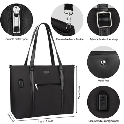 Laptop Tote Bag for Women 17 Inch, Laptop Bag With USB Port & 15 Pockets Teacher Work Bag with Compartments Business Travel Professional Computer Bag Office Work Organized Bag with Shoulder Straps