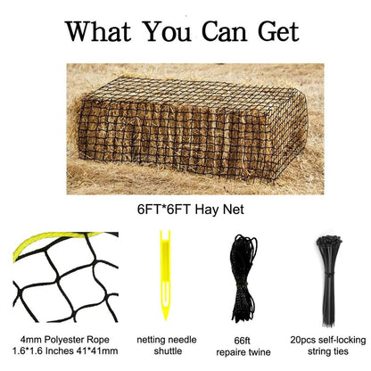 NizHome Large Round Bale Hay Net, 6 * 6FT Slow Feed Hay Net for Horses with 5mm Holes, Heavy Duty Haynet for Round Bale or Square Bale