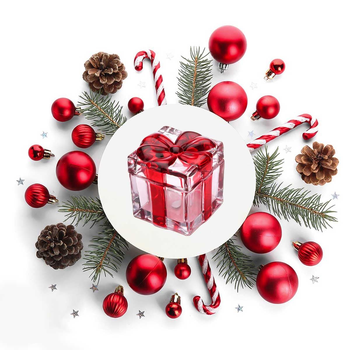Gkesgm Set of 2 Christmas Candy Jar Red Glass Sugar Jar with Bowknot Lid,Square Crystal Peppermint Sweets Dish, Serving Tray, Serving Platter,Christmas Holiday Decor