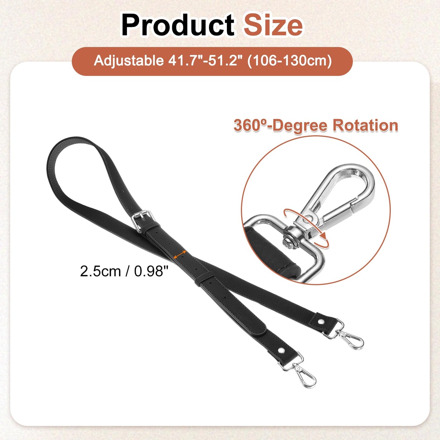 uxcell Genuine Leather Purse Strap, 41.7"-51.2" Adjustable Crossbody Replacement Straps 1" Width for Women Handbags Shoulder Bag (Black, Silver Buckle)