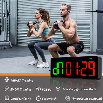 QINYUNE Gym Clock Timer for Tabata/FGB/EMOM,Interval Workout with Large LED Display,Digital Wall Clock with Seconds | Fitness Timer with Remote Control for Classroom Home Garage Office
