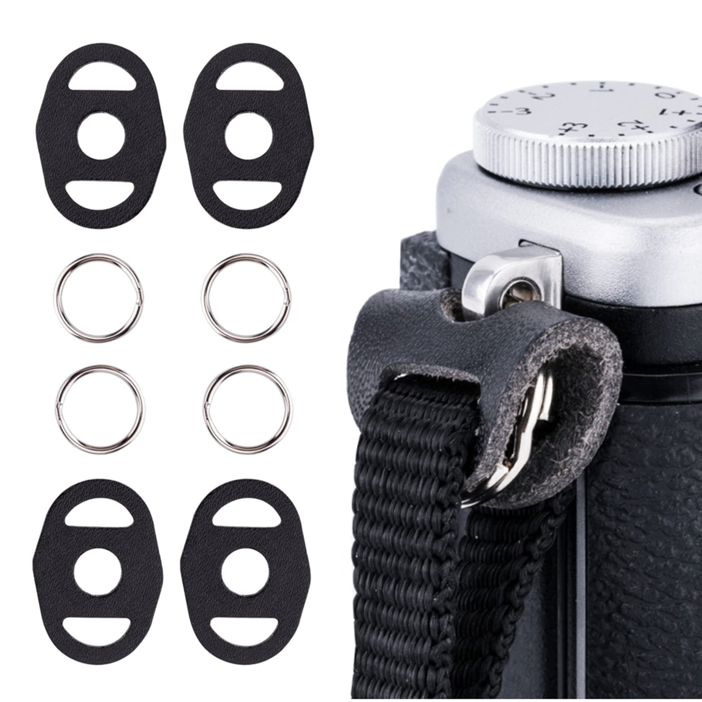 2 Pairs Camera Strap Eyelet Split O Ring & Leather Cover Piece for Leica Q3 A6700 A6600 A6500 A6400 A6300 A6100 A6000 A7RIV A7RIII A7II A7S A9 X-E4 X-T4 X-T3 X-T30 X-Pro3 X-S10 X100V Z7II Z6II Z5 Z50