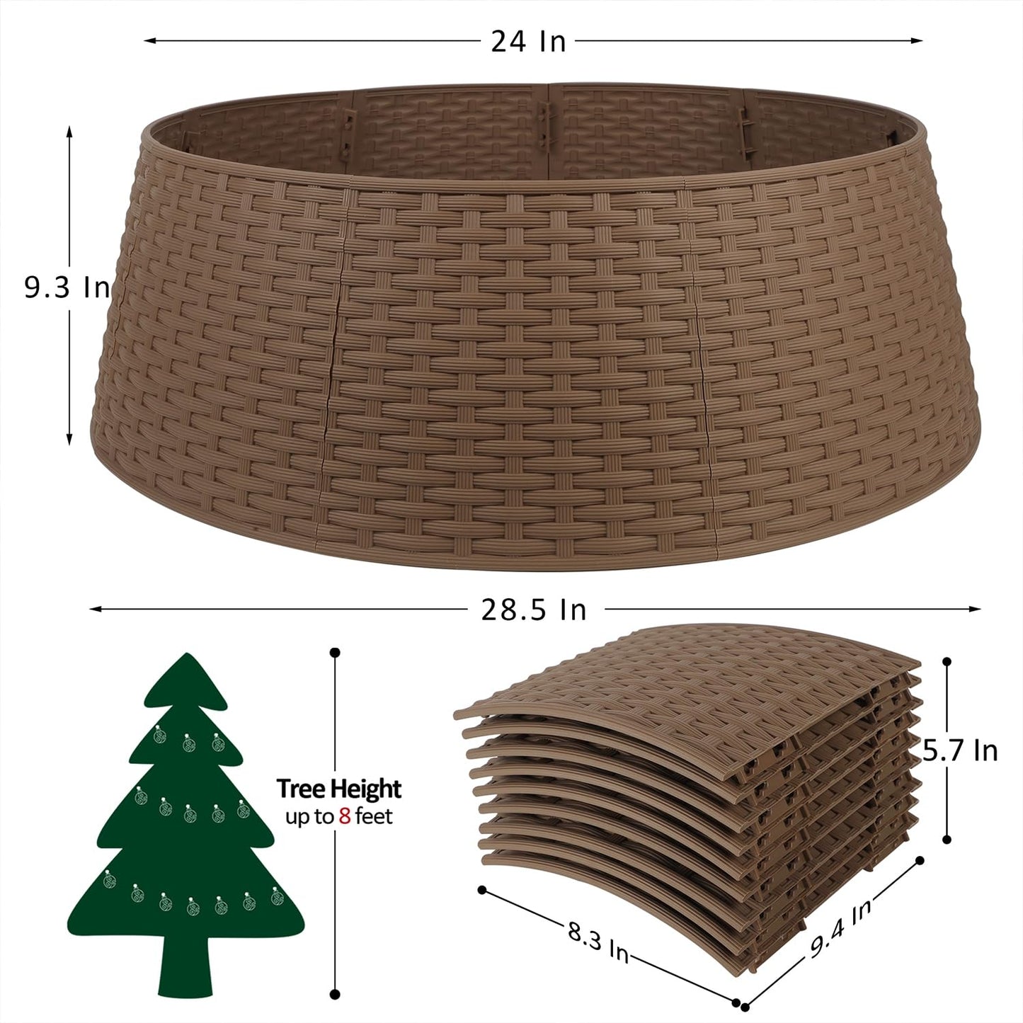 Blissun Christmas Tree Ring, 28.5" Plastic Christmas Tree Collar, Christmas Tree Skirt for Artificial Christmas Trees Decoration (Extra Large, Brown)