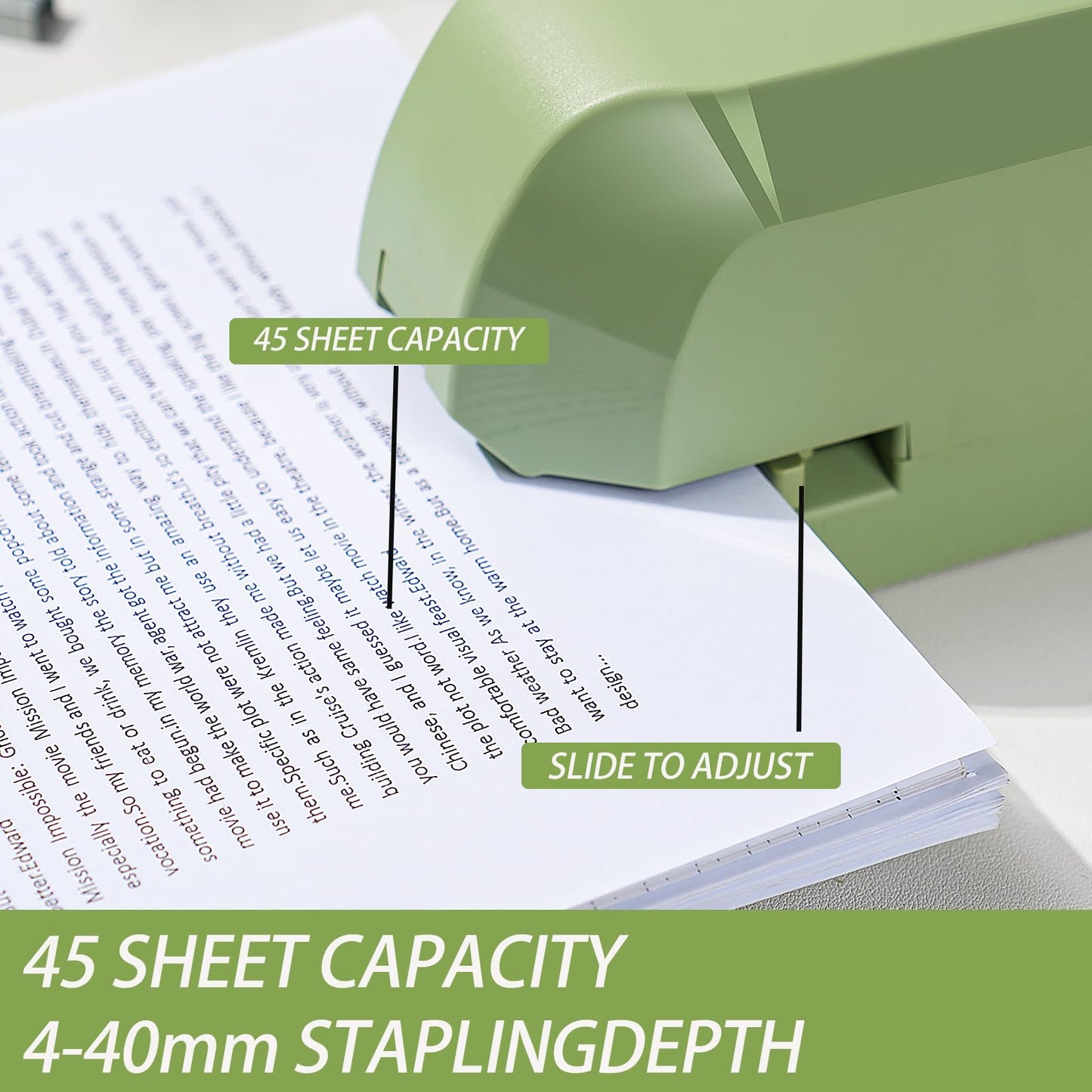 Heavy Duty Electric Stapler Value Pack, 45 Sheet Capacity, Includes 1500 Staples & Staple Remover, No-Jam, Faster Stapling, Automatic Stapler Desktop,AC Adapter Powered (Saga Green)