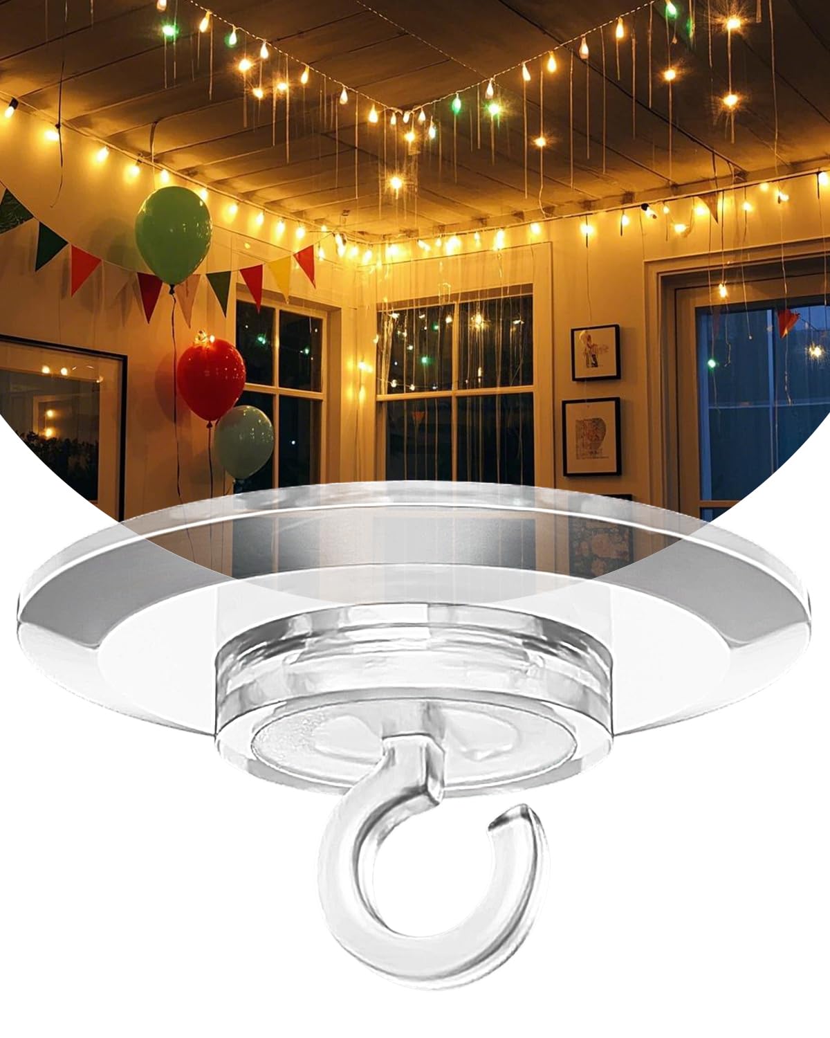 (ApeBest) 50 Pack Adhesive Ceiling Hooks for Hanging：Clear No Drill Adhesive Strips Sticky Hooks for Bedroom Classroom Kitchen Party Halloween Christmas Ceiling Hanger Decorative