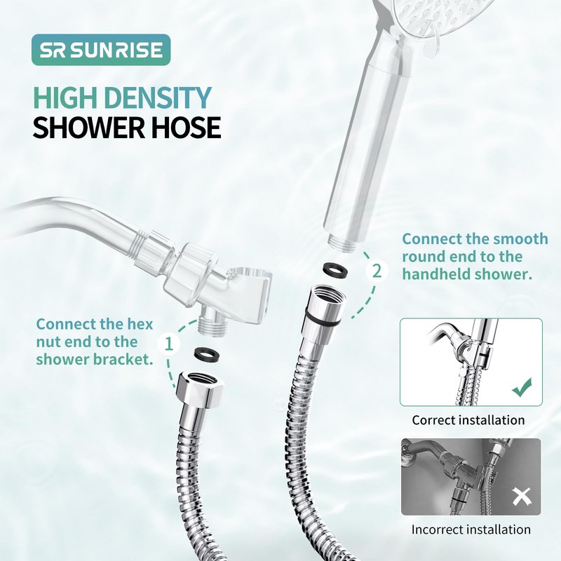SR SUN RISE Flexible 304 Stainless Steel Replacement Shower Hose with Brass Fittings. RV Shower Hose. Explosion-Proof. 1.8 Meters/71 Inches. Polished Chrome