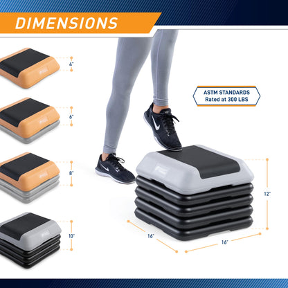 Circuit Fitness by Marcy 16 x 16 inches Adjustable Height Aerobic Step Platform with 2 Risers, Non-Slip Rubber Surface, Home Exercise Fitness Training, Peach Fuzz, STEP-PEACH01-2R