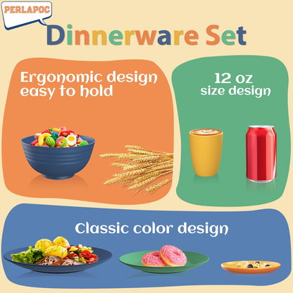 Wheat Straw Dinnerware Set 40-Piece Service for 8 Unbreakable Dishes Set Plates and Bowls Sets Drinking Glasses Microwave Safe Dish Set Lightweight Dinnerware Set for Home & Kitchen - Yellow